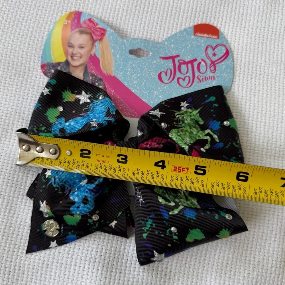 JoJo Siwa Signature Bow Black Paint Splatter Unicorn Rhinestone Hair Clip 6.5in
